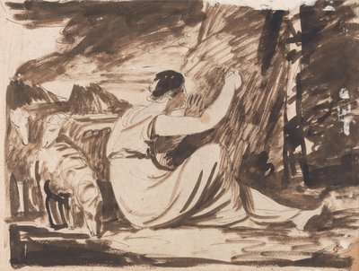 Shepherdess Cutting an Inscription on a Tree by George Romney